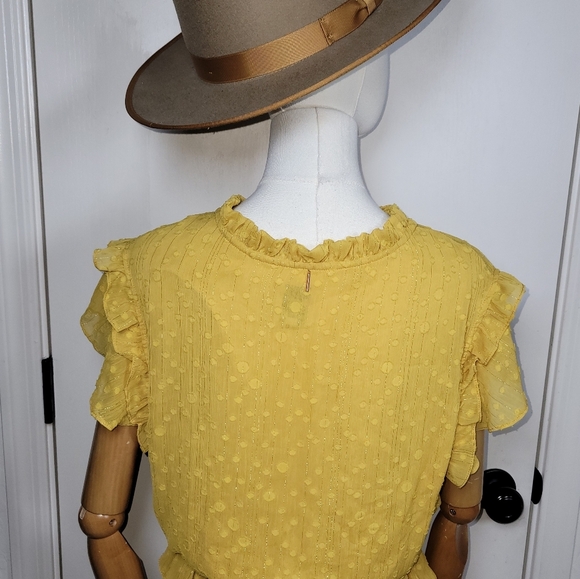 MISA Yellow Polka Dot Ruffle Tiered V-Neck Mini Dress Size Small - Picture 13 of 13